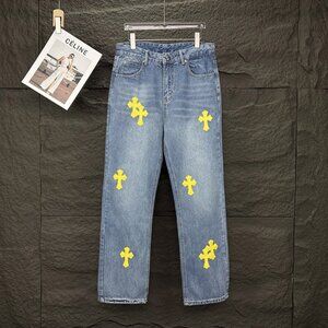 Chrome Hearts Yellow Cross Patch Washed Jeans
